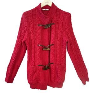 Leggiadro Raspberry Pink Cable Knit Toggle Cardigan Sweater Made in Italy Size L